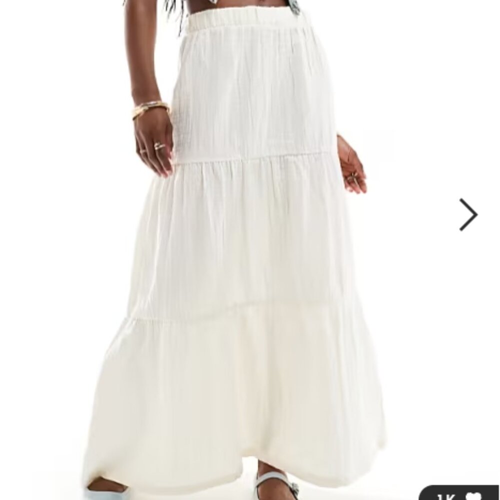 Pieces Boho Tiered Maxi Skirt White